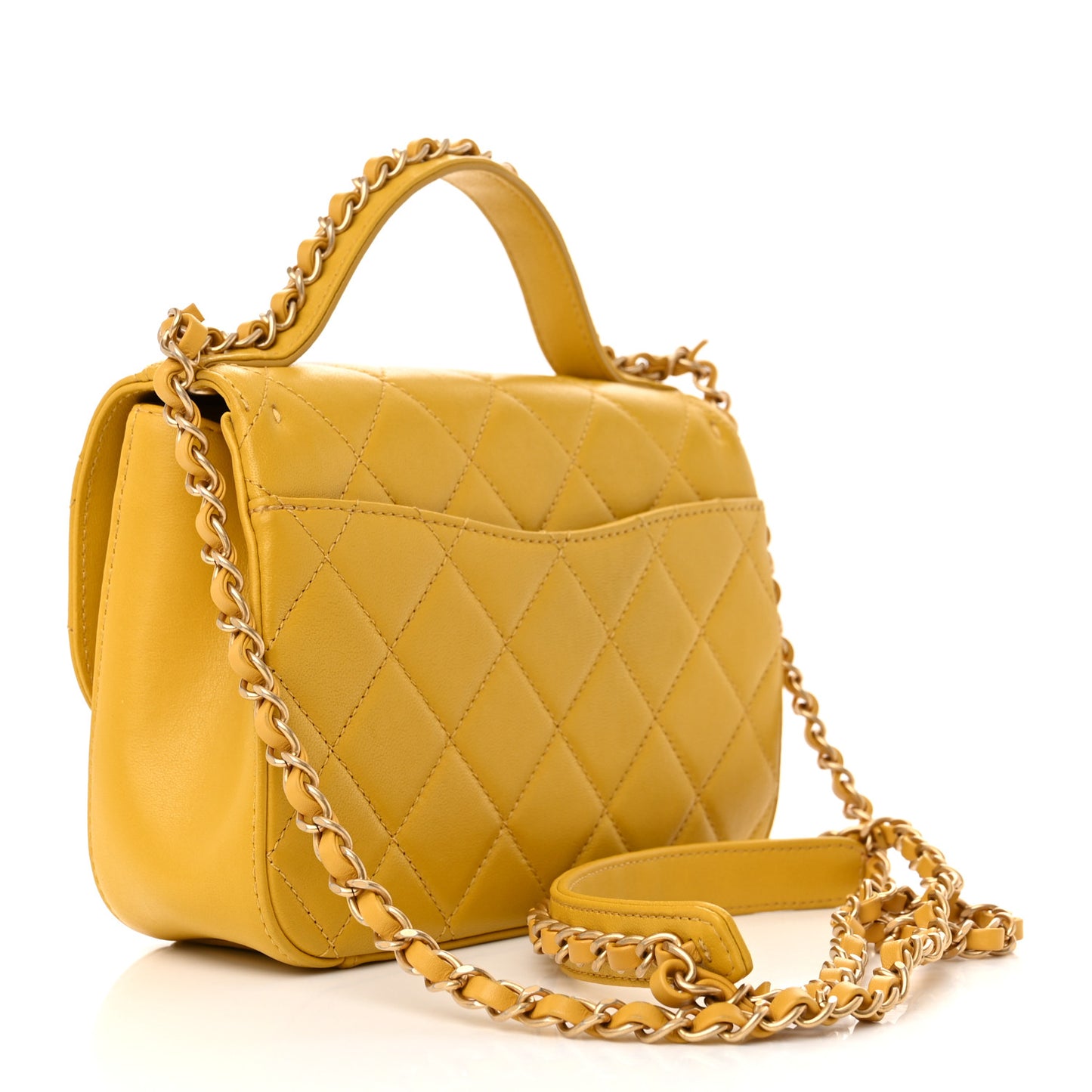 Lambskin Quilted Small Chain Infinity Top Handle Flap Yellow