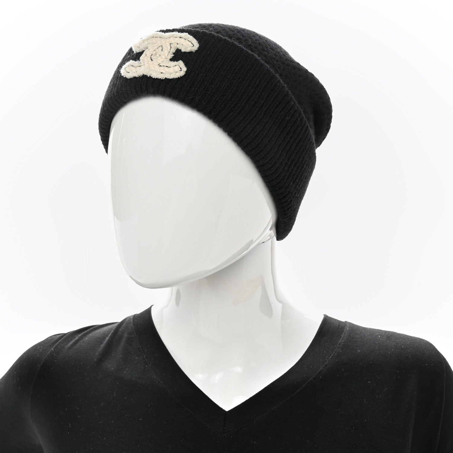 Chanel Cashmere CC Logo Beanie Hat Black 2 of 5