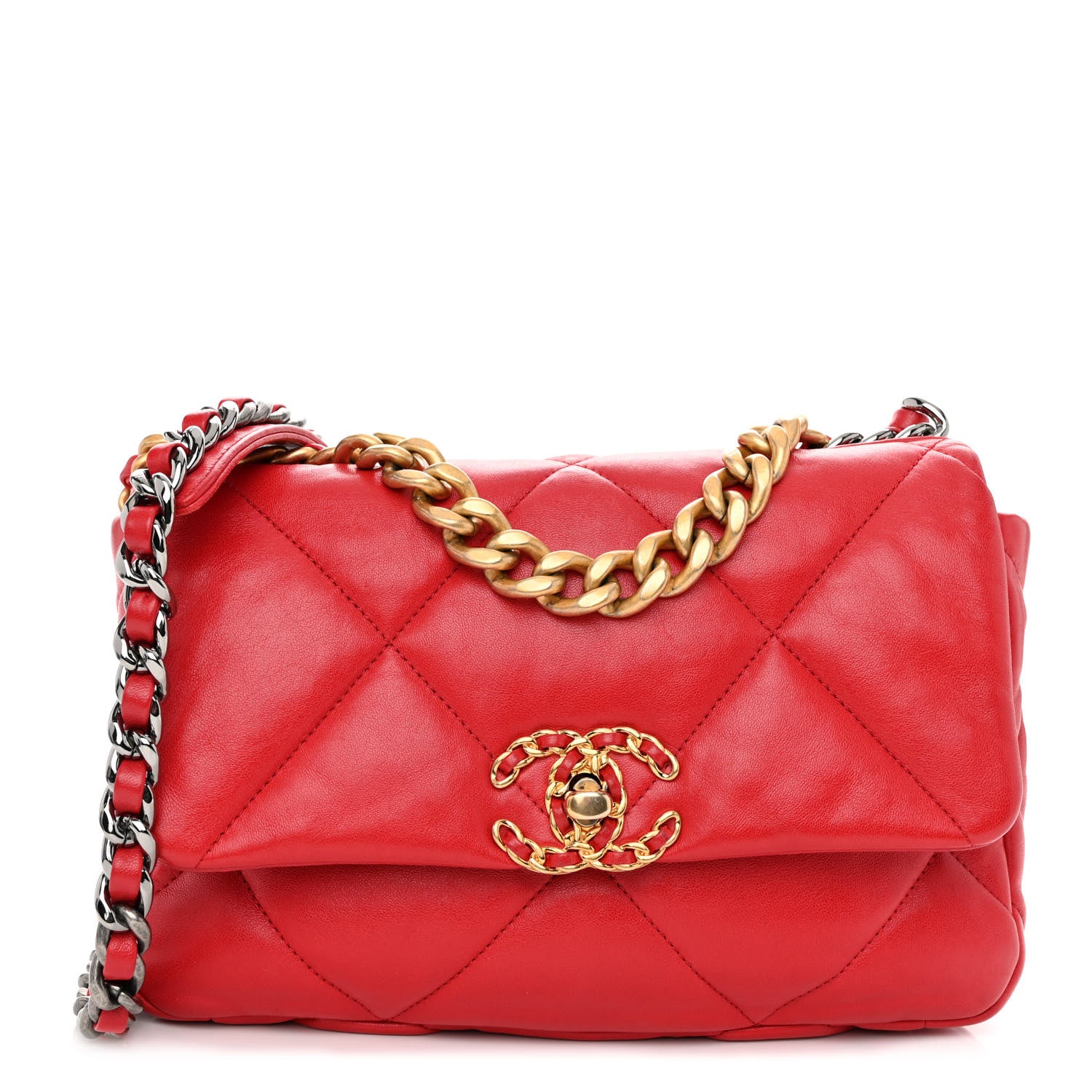 Chanel Goatskin Quilted Medium Chanel 19 Flap Red 1 of 9