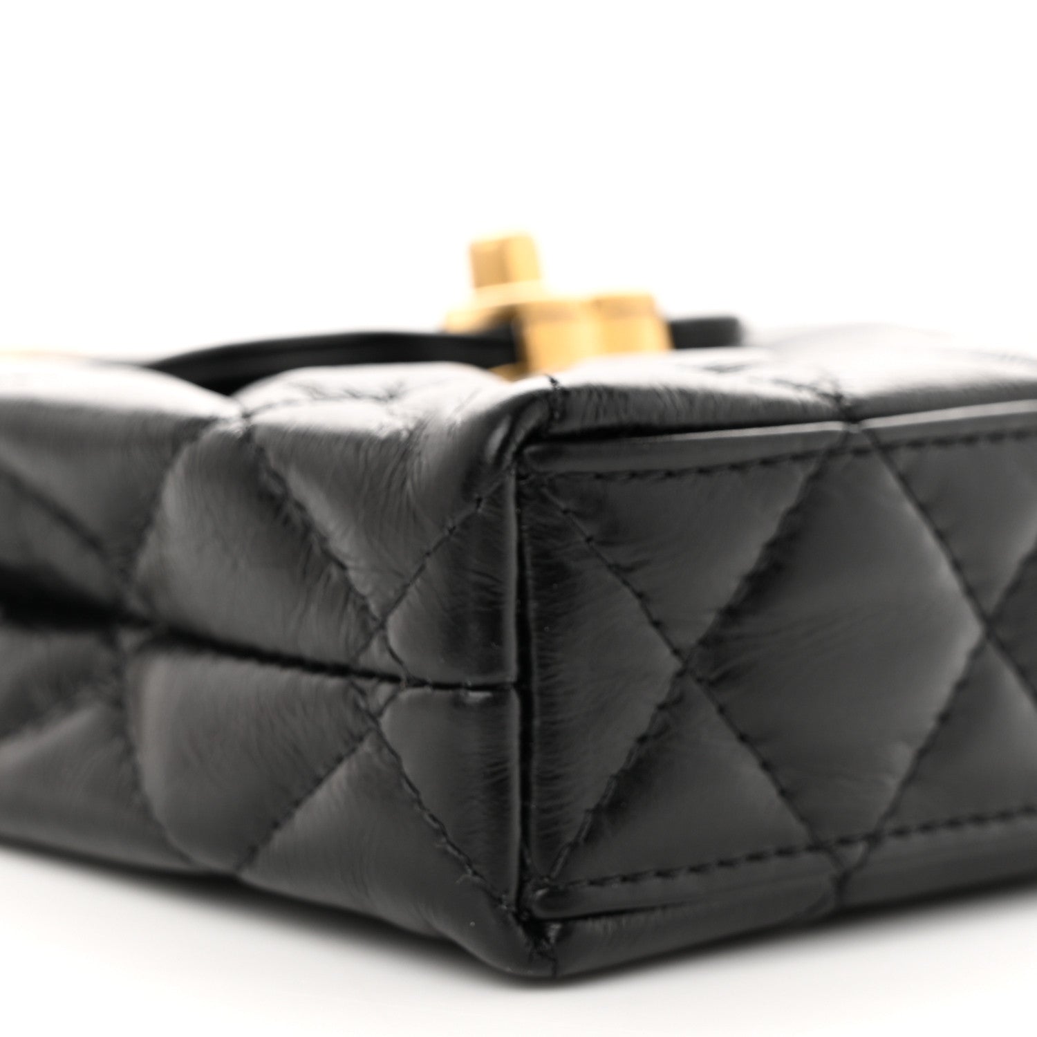 Chanel Shiny Aged Calfskin Quilted Mini Nano Kelly Shopper Black 9 of 11