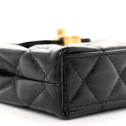 Chanel Shiny Aged Calfskin Quilted Mini Nano Kelly Shopper Black 9 of 11