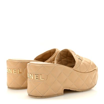 Chanel Lambskin Quilted CC Mules Wedge Sandals 36 Beige 5 of 11