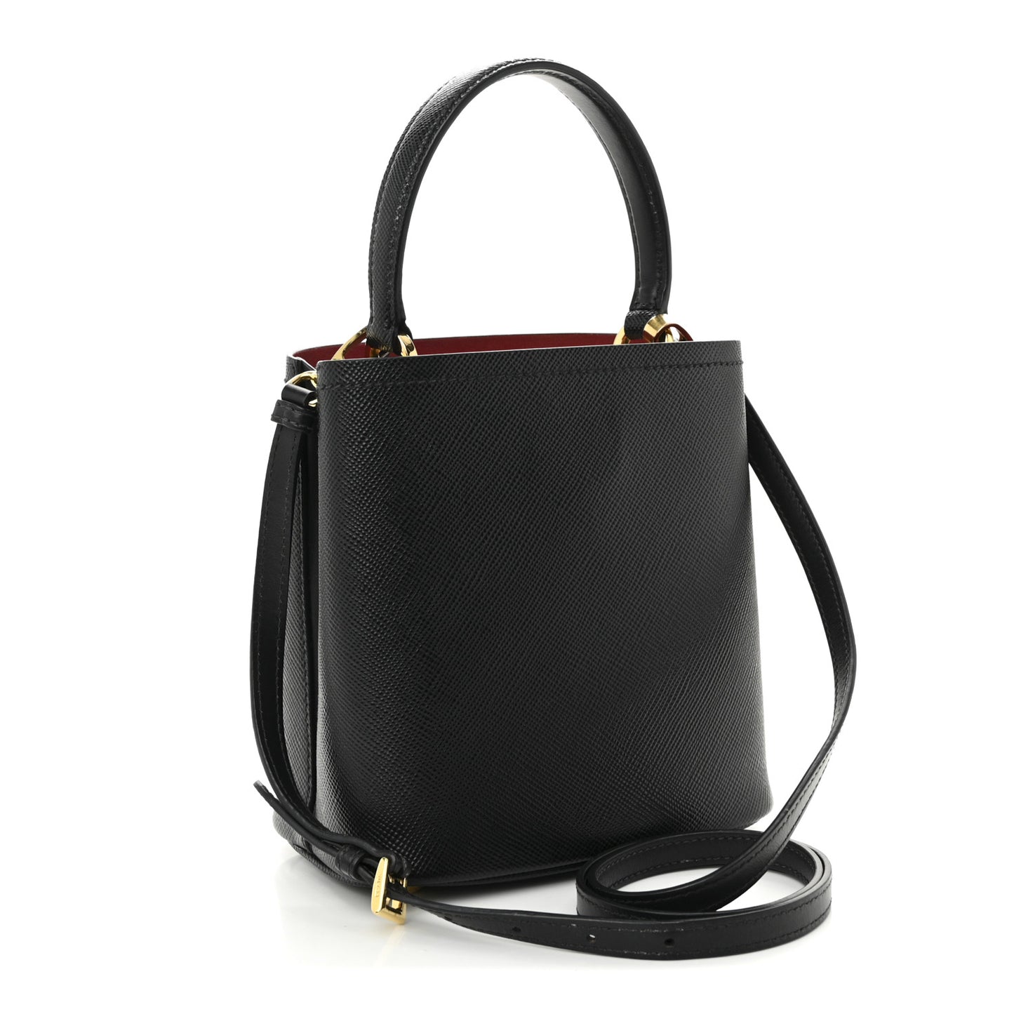 Saffiano Cuir Small Panier Bucket Bag Black Fuoco