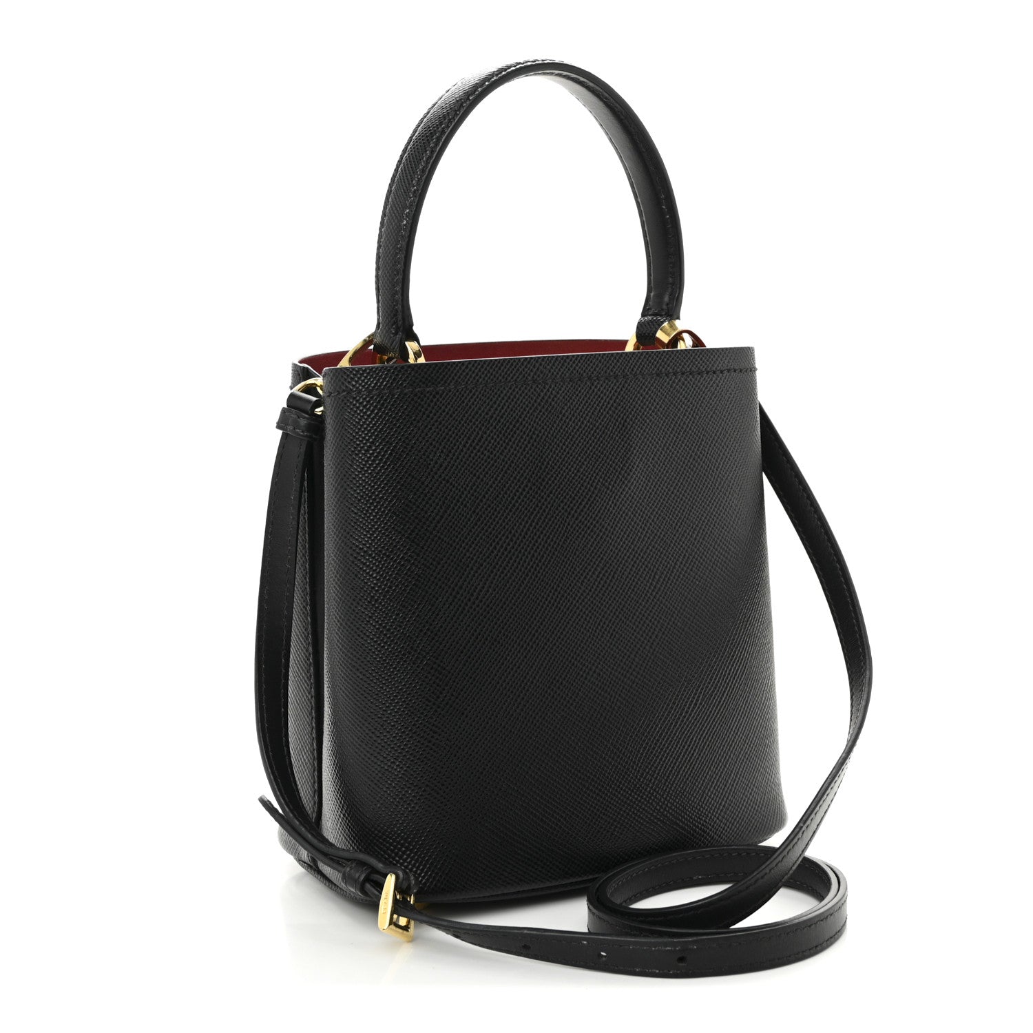 Prada Saffiano Cuir Small Panier Bucket Bag Black Fuoco 3 of 9