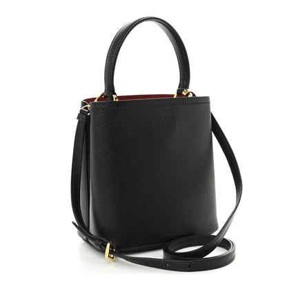 Prada Saffiano Cuir Small Panier Bucket Bag Black Fuoco 3 of 9