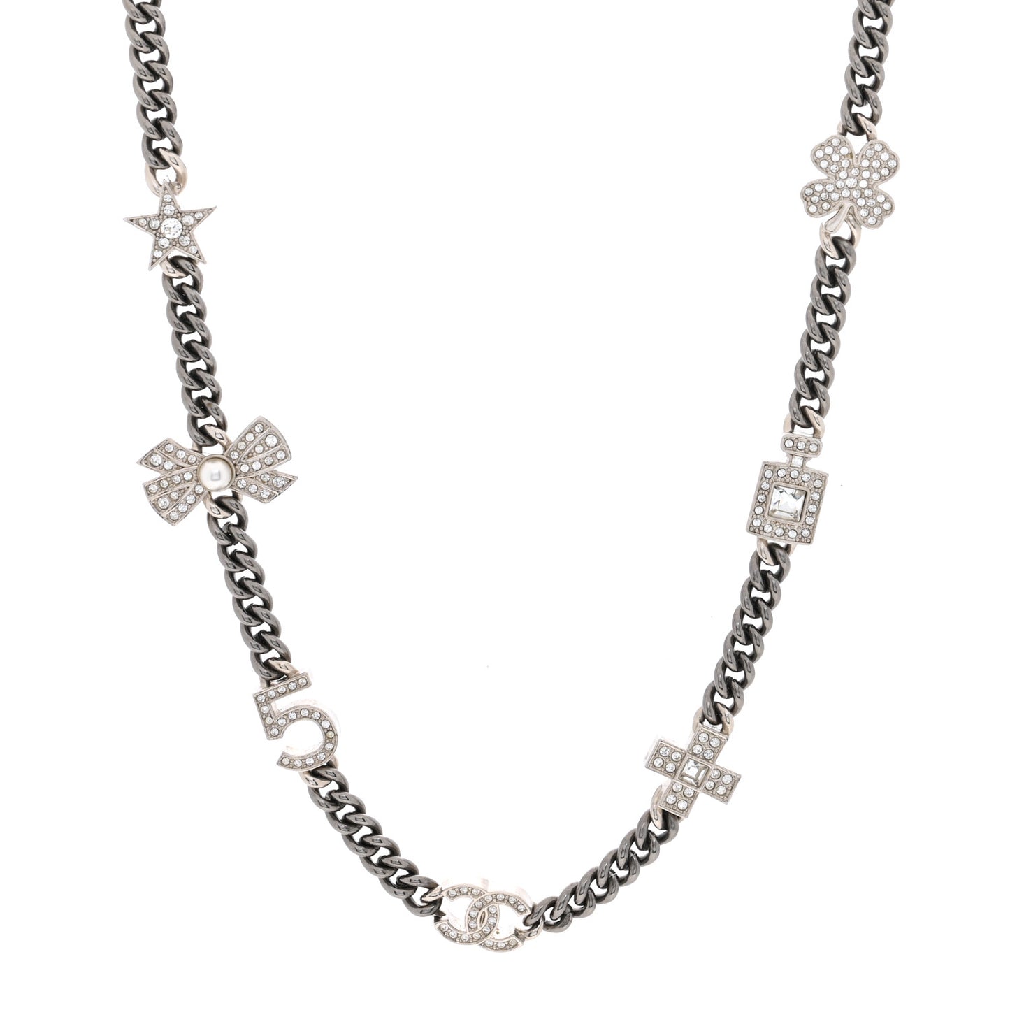 Ruthenium Crystal Chain CC Lucky Charms Choker Silver
