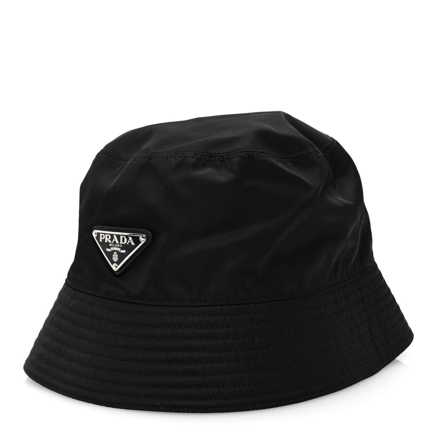 Prada Re-Nylon Metal Triangle Logo Mens Bucket Hat L Black 1 of 8