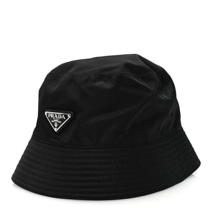 Prada Re-Nylon Metal Triangle Logo Mens Bucket Hat L Black 1 of 8