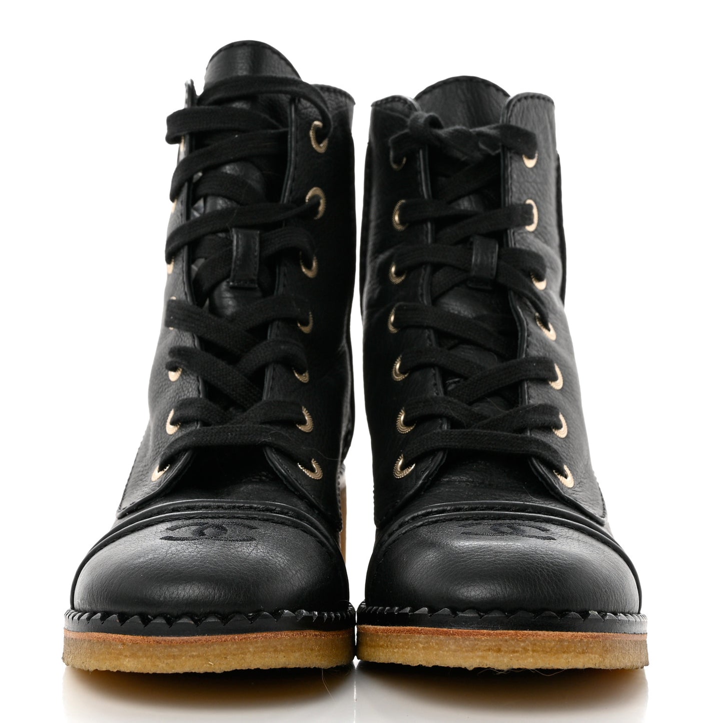 Calfskin Lace Up Combat Boots 37.5 Black