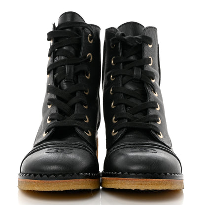 Chanel Calfskin Lace Up Combat Boots 37.5 Black 2 of 9