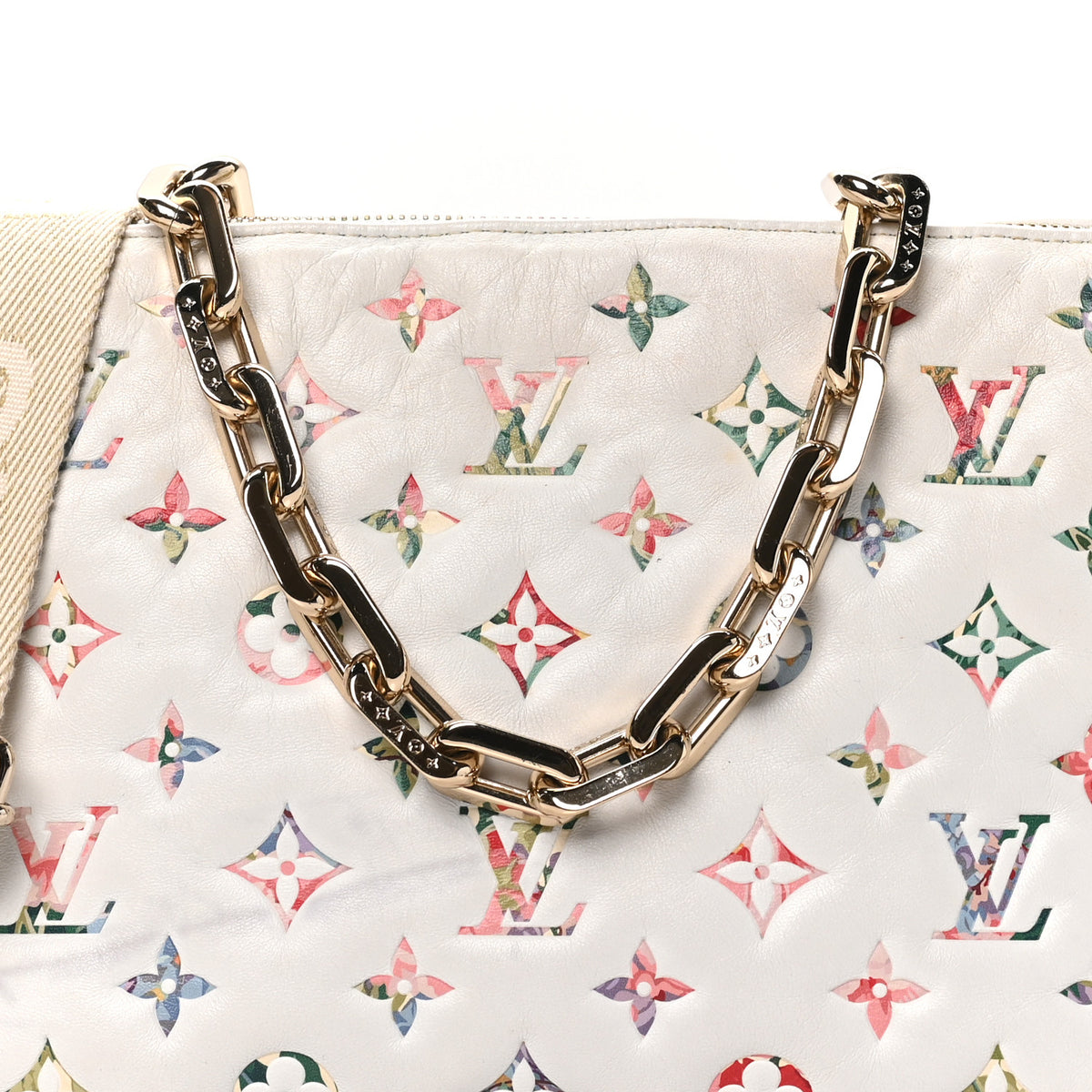 Lambskin Embossed Monogram LV Garden Coussin PM Cream