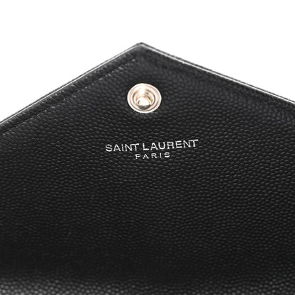 Saint Laurent Grain De Poudre Matelasse Chevron Monogram Envelope Chain Wallet Black 6 of 10