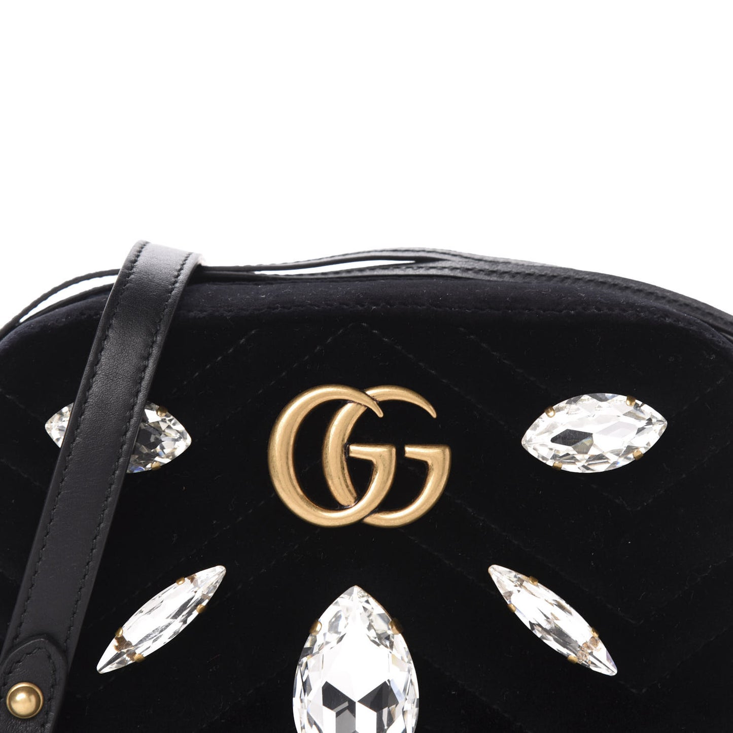Velvet Matelasse Marquise Crystals Mini GG Marmont Chain Shoulder Bag Black