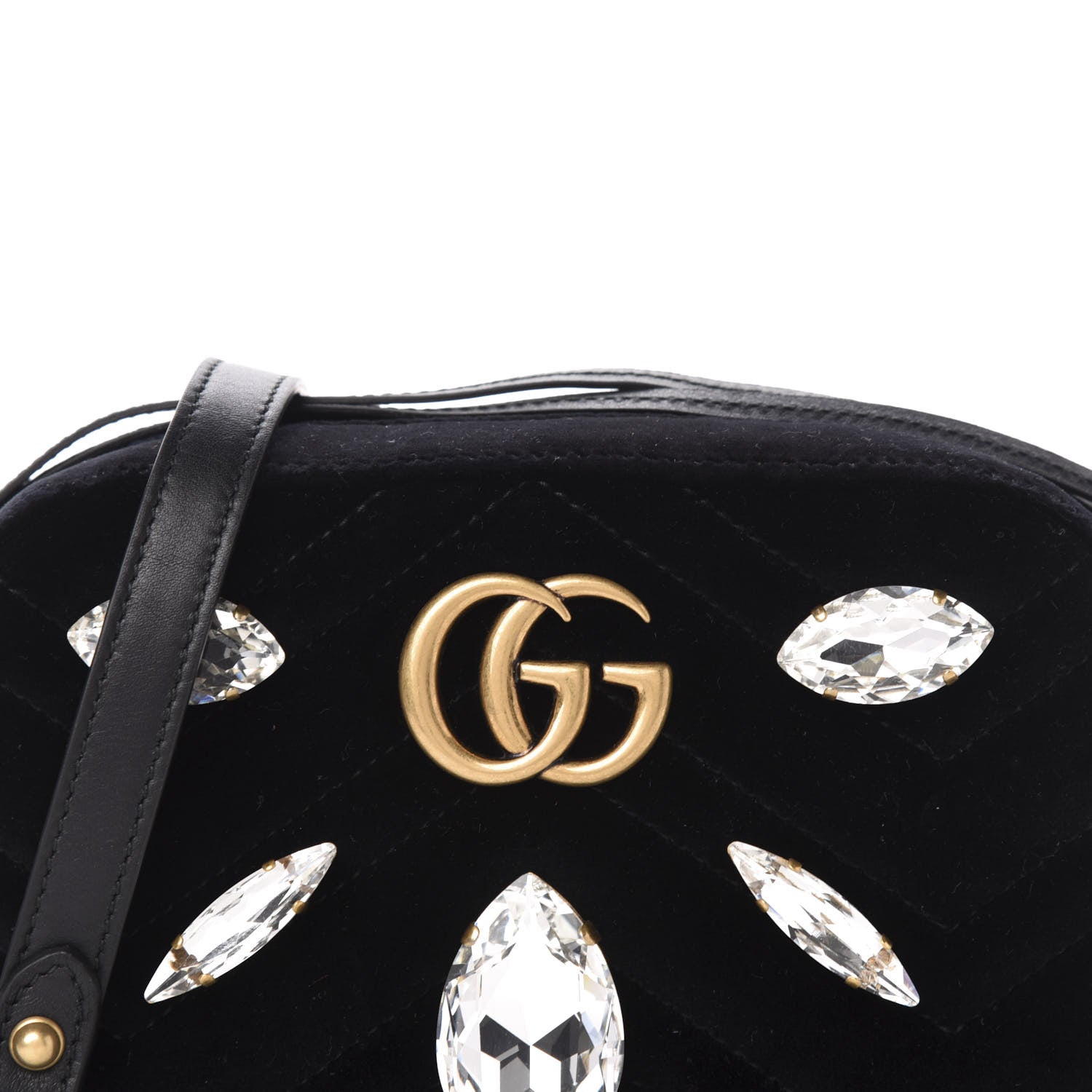 Gucci Velvet Matelasse Marquise Crystals Mini GG Marmont Chain Shoulder Bag Black 11 of 11
