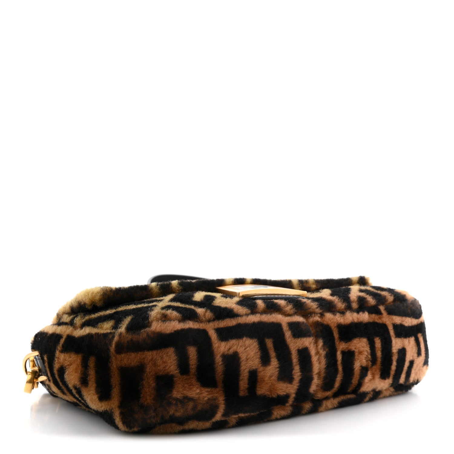 Fendi Shearling Vitello Dolce Macro FF 1974 Baguette Tobacco Black 4 of 10