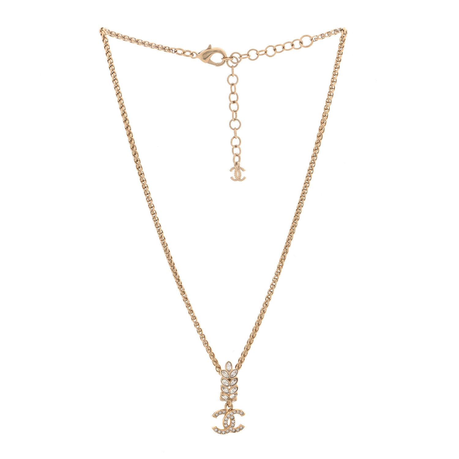 Chanel Crystal CC Pendant Necklace Gold 3 of 5