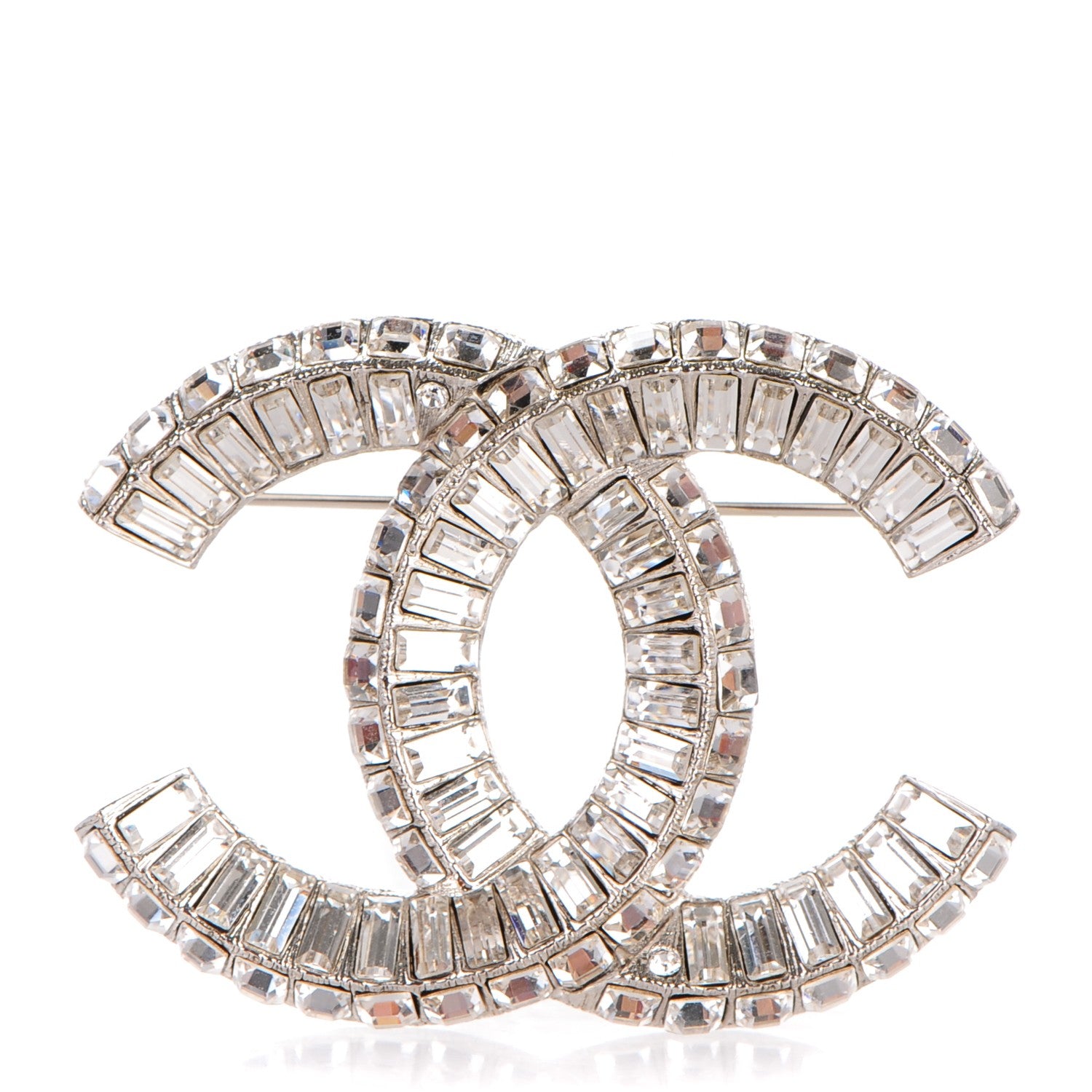 Chanel Baguette Crystal CC Brooch Silver 1 of 4