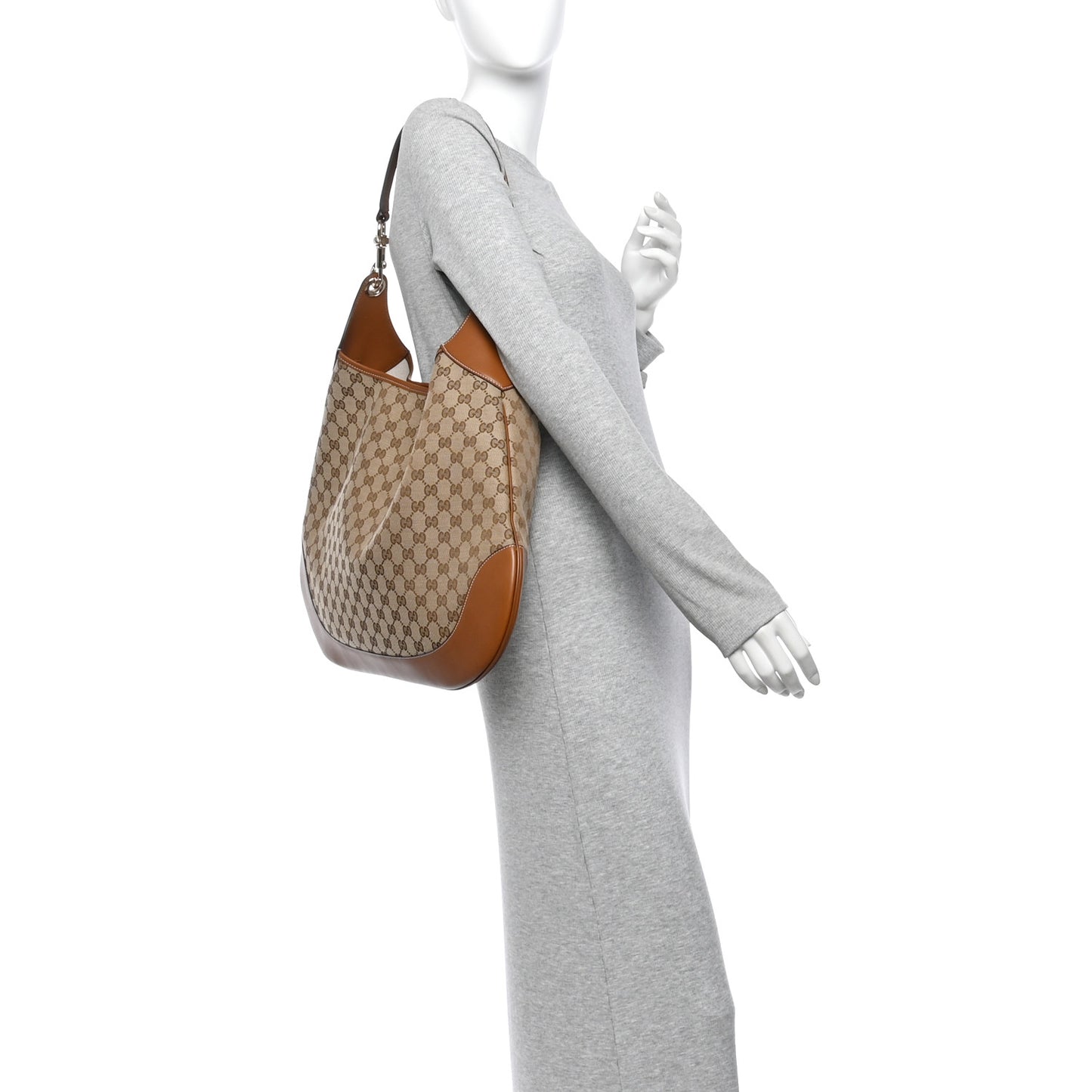 GG Supreme B Large Shoulder Bag Beige Dark Brown