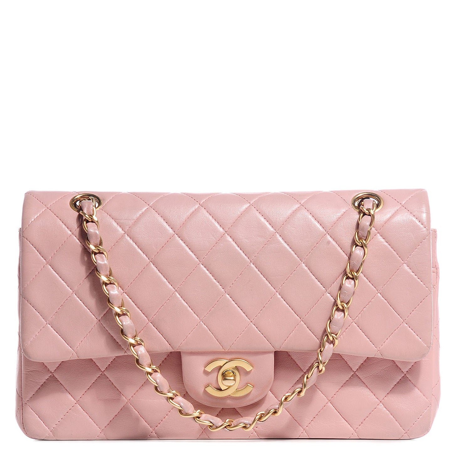 Lambskin Quilted Medium Double Flap Light Pink