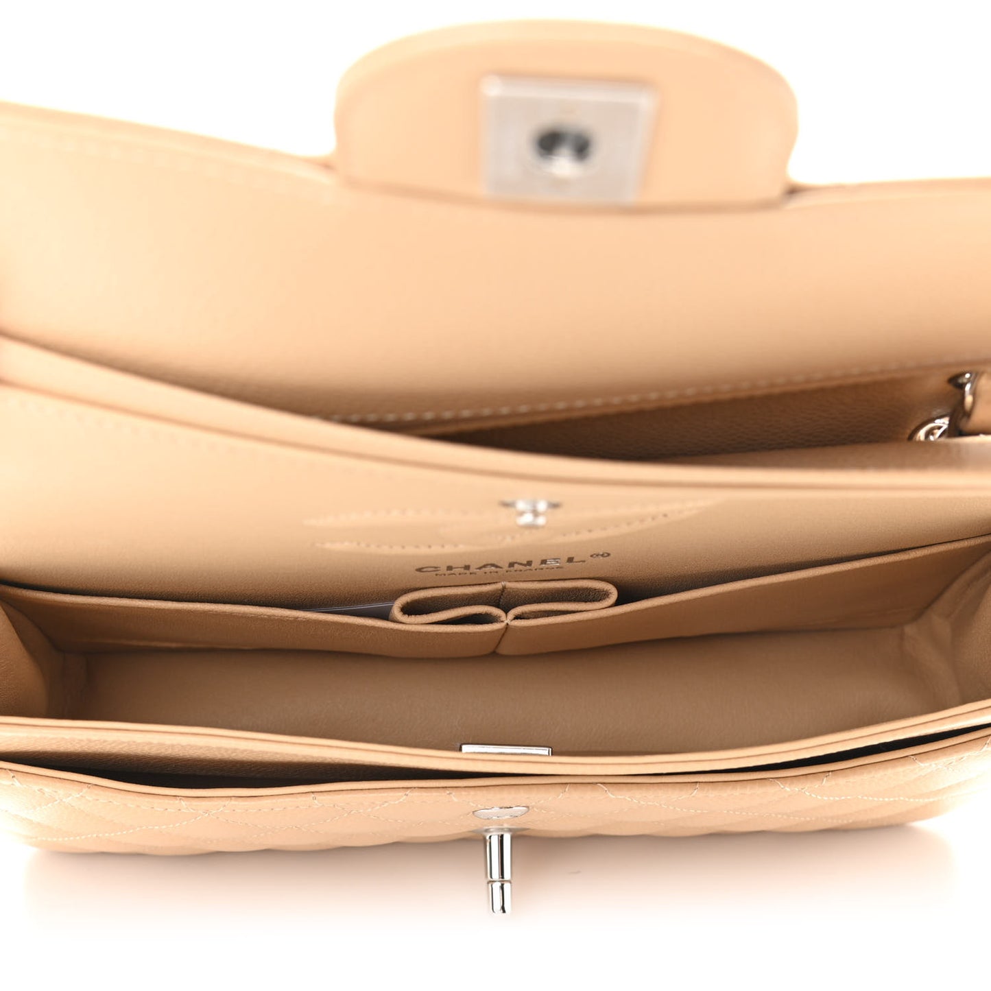 Caviar Quilted Medium Double Flap Beige