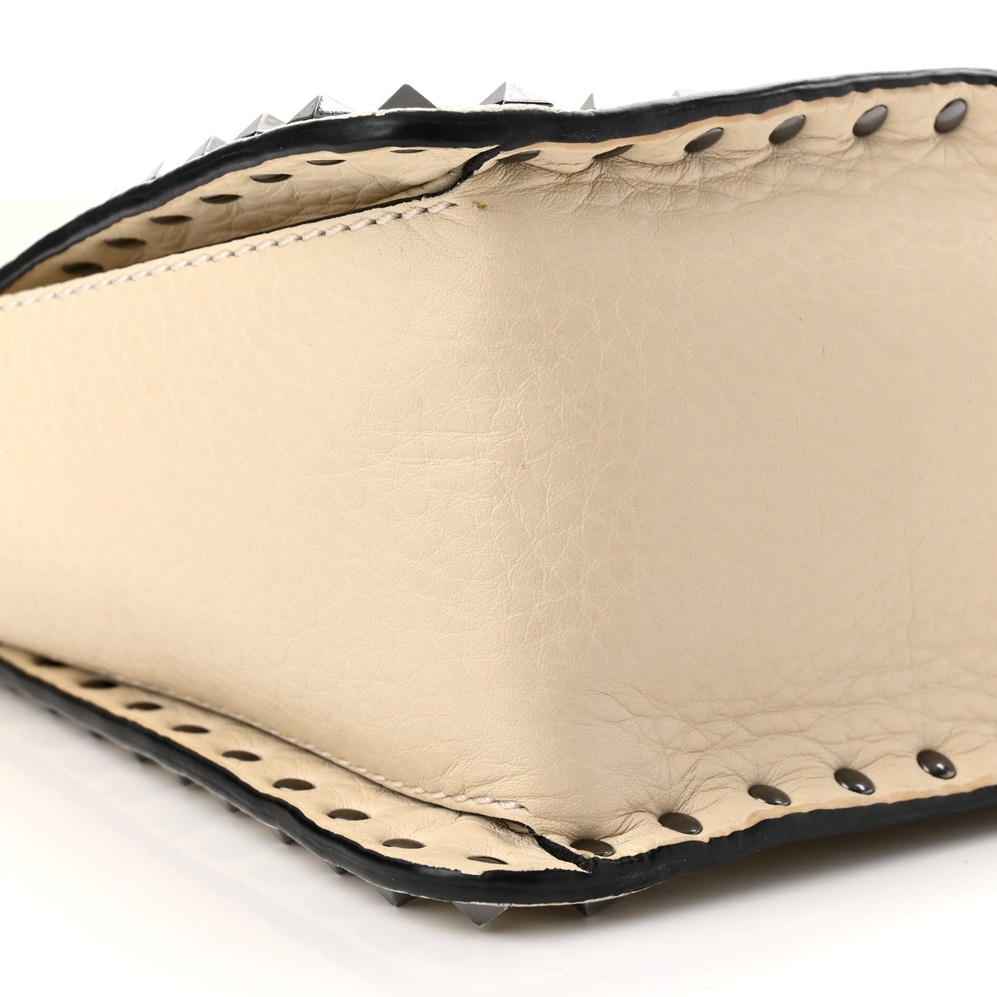 Grained Calfskin Rockstud Top Handle Flap Shoulder Bag Light Ivory