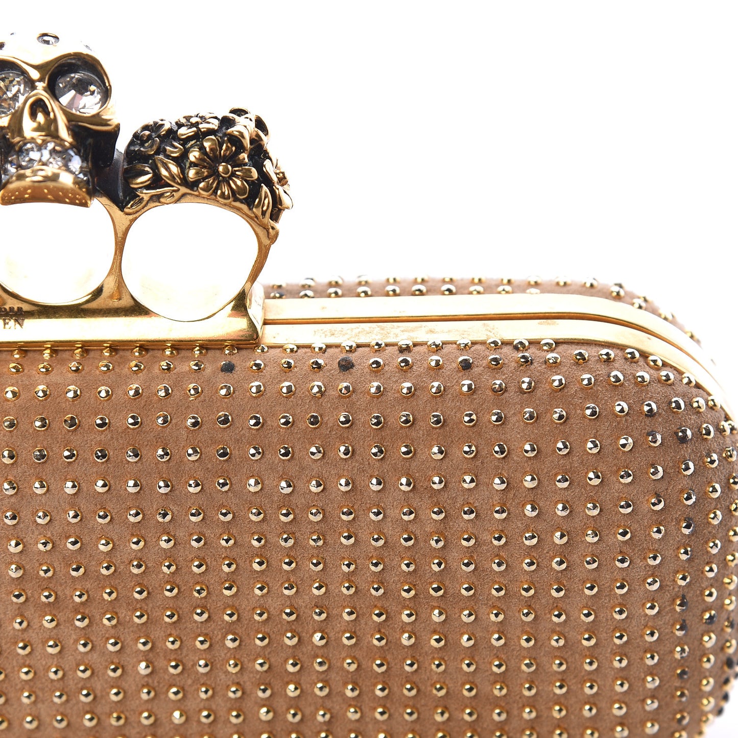 Suede Studded Knucklebox Clutch Brown