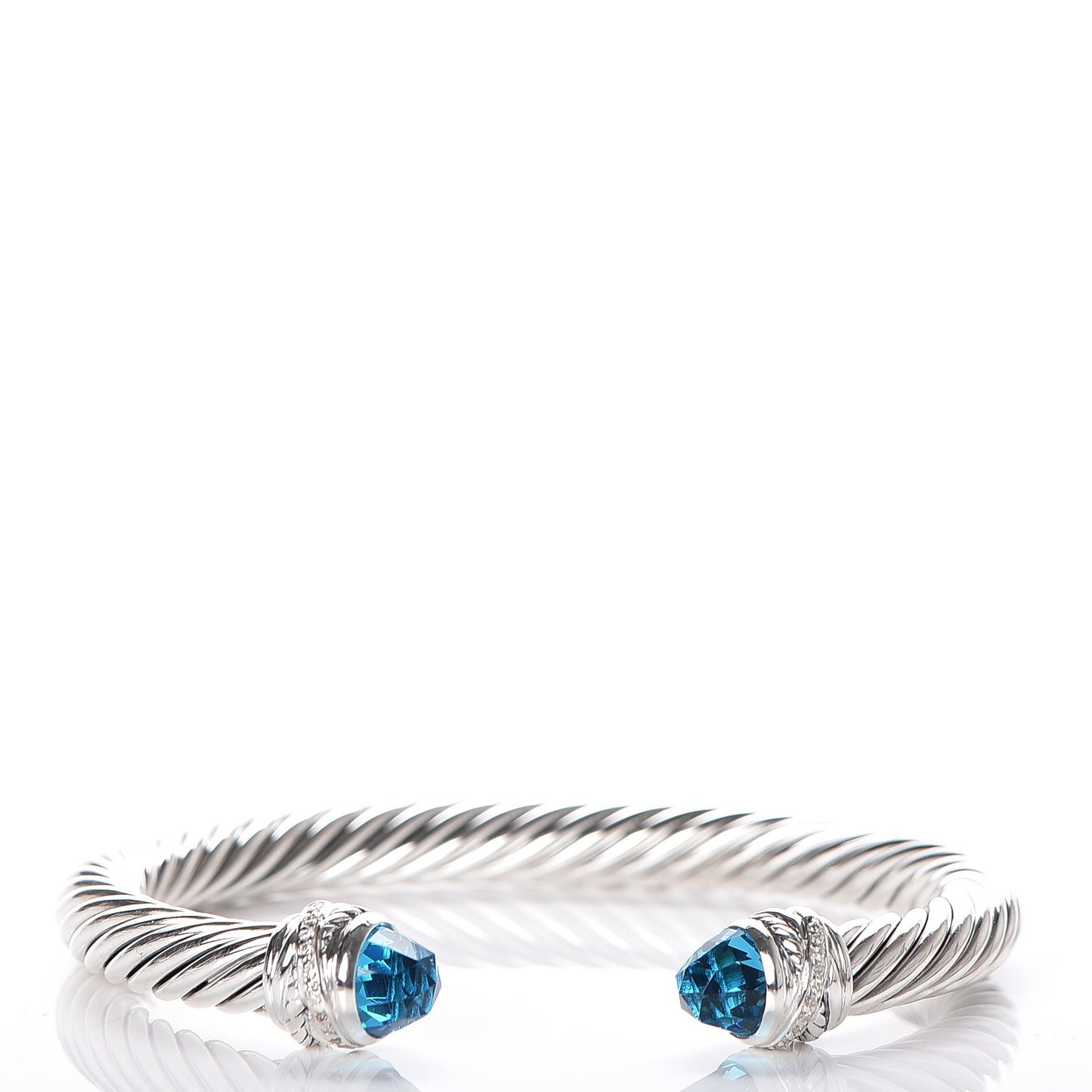 Sterling Silver Diamond Blue Topaz 7mm Cable Classics Crossover Bracelet