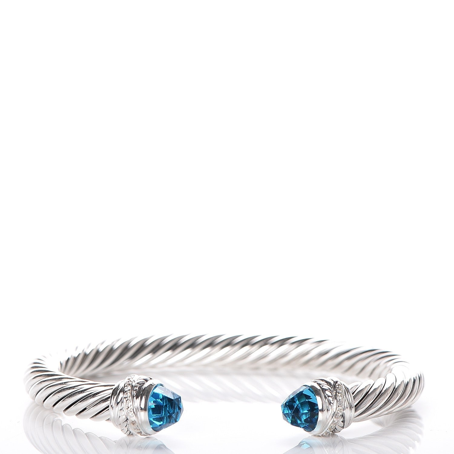 David Yurman Sterling Silver Diamond Blue Topaz 7mm Cable Classics Crossover Bracelet 1 of 5