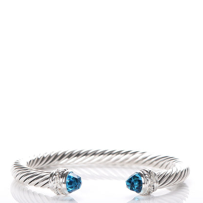 David Yurman Sterling Silver Diamond Blue Topaz 7mm Cable Classics Crossover Bracelet 1 of 5