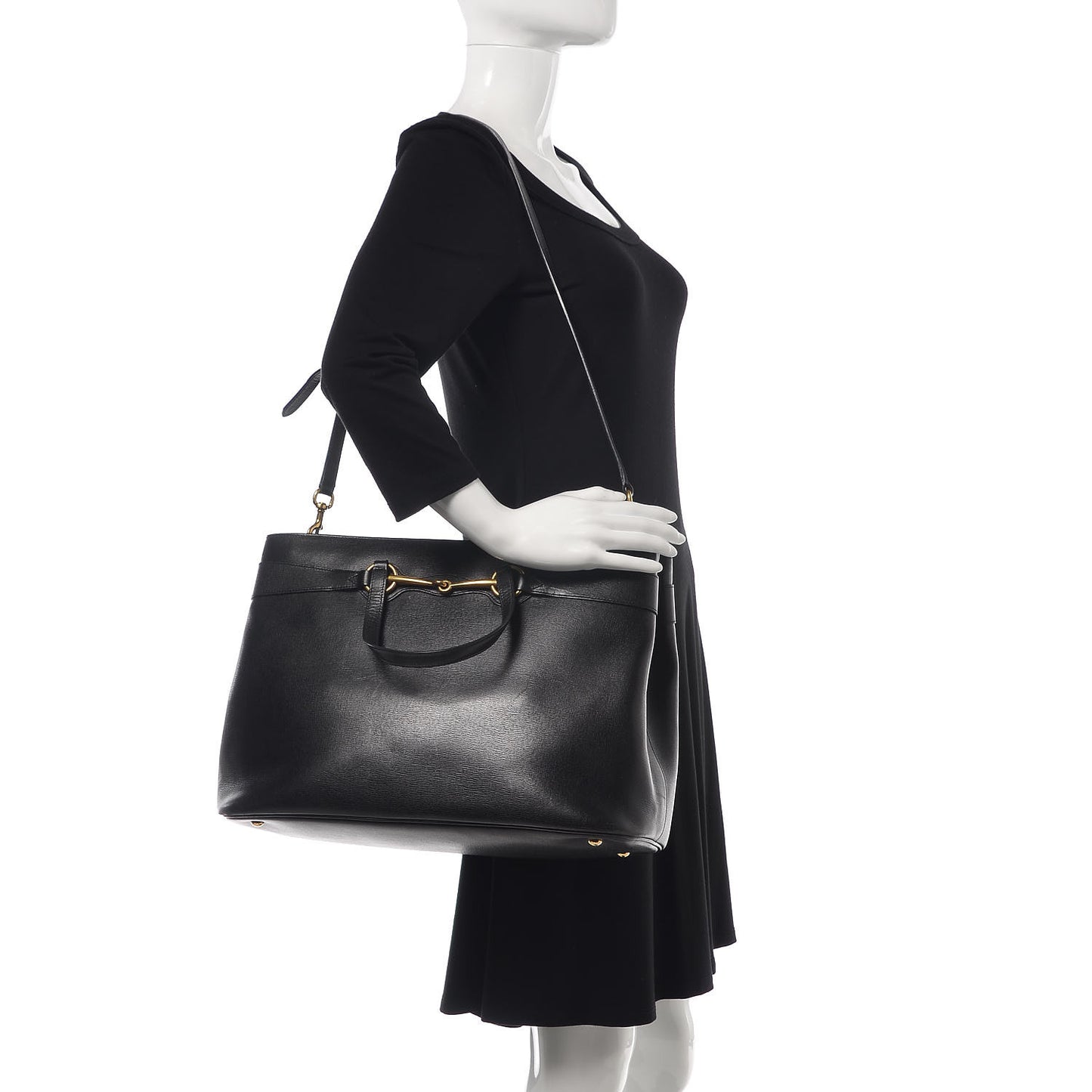 Textured Calfskin Large Bright Bit Tote Black