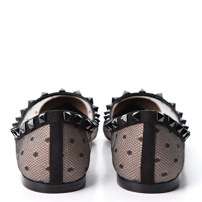 Valentino Garavani Mesh Point d'Esprit Rockstud Ballerina Flats 39 Black 5 of 9