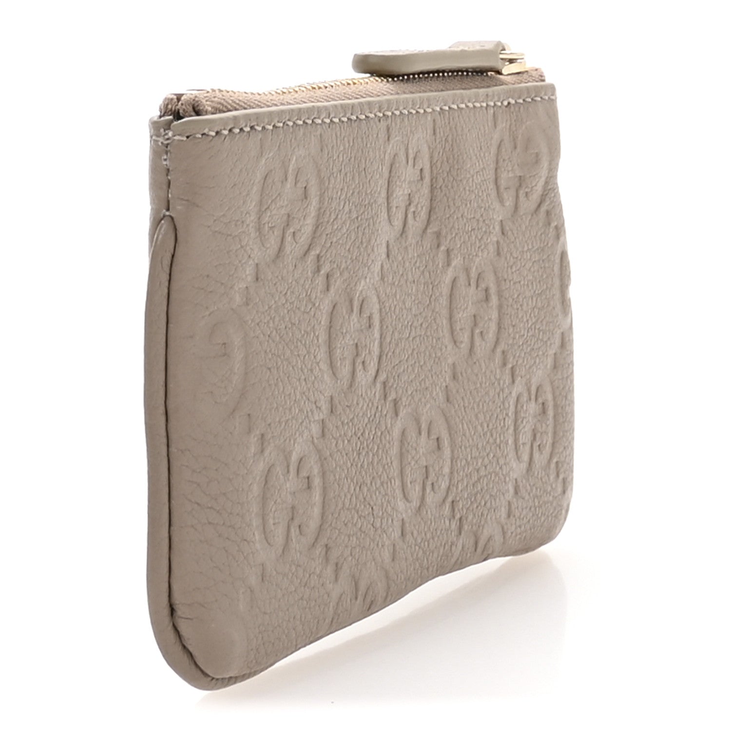 Gucci GG Grainy Calfskin Emblem Zip Key Case Taupe 3 of 8