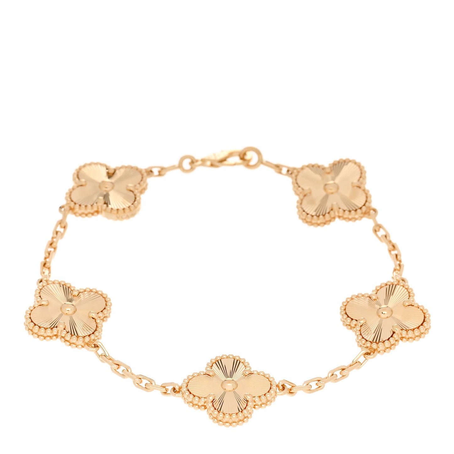 18K Yellow Gold 5 Motifs Guilloche Vintage Alhambra Bracelet