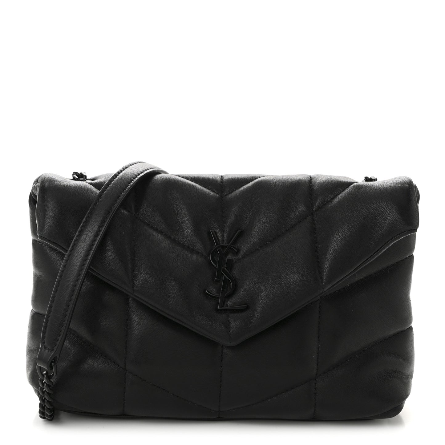 Lambskin Quilted Toy Loulou Puffer Monogram Monochrome Chain Satchel Black