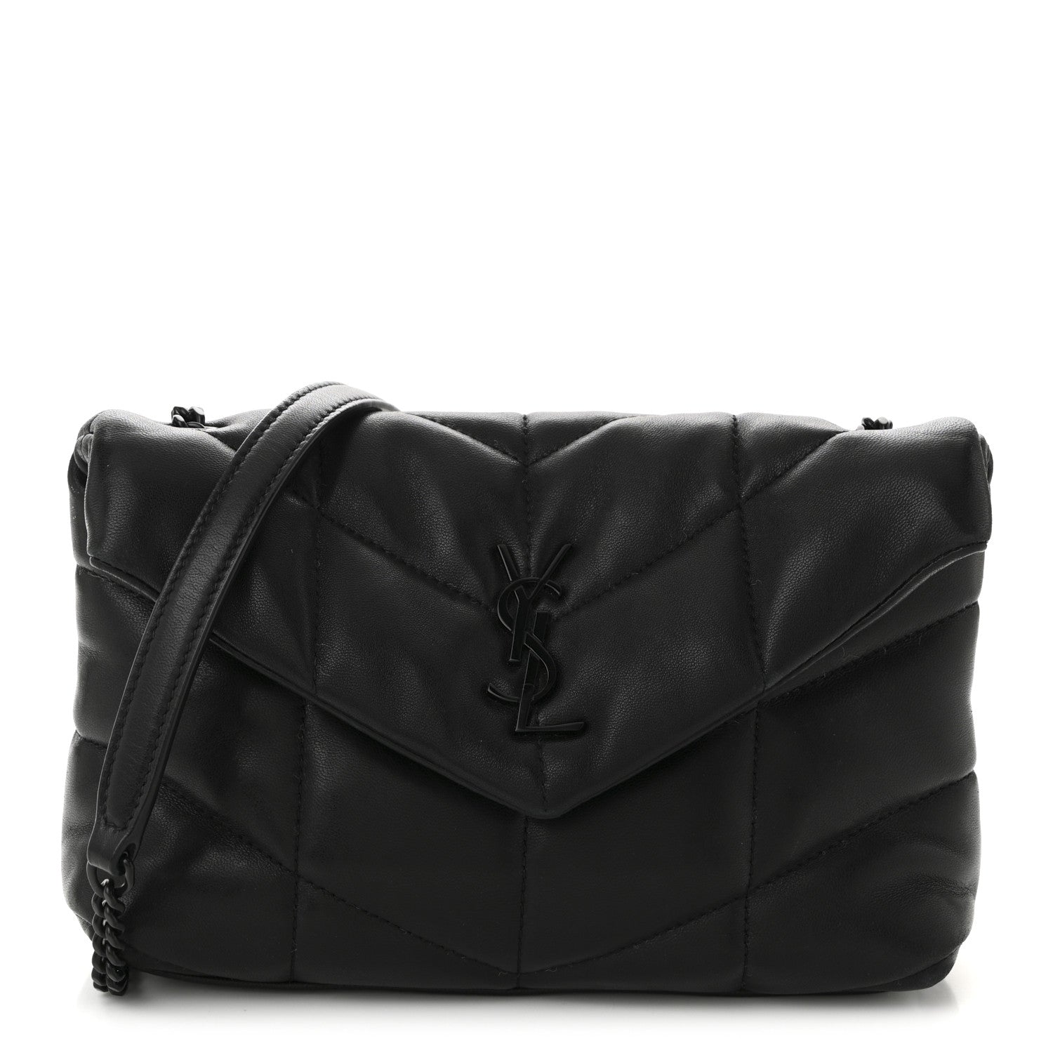 Saint Laurent Lambskin Quilted Toy Loulou Puffer Monogram Monochrome Chain Satchel Black 1 of 12