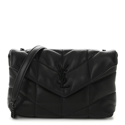 Saint Laurent Lambskin Quilted Toy Loulou Puffer Monogram Monochrome Chain Satchel Black 1 of 12