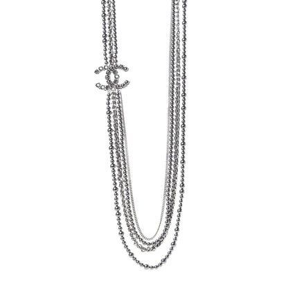 Chanel Crystal Pearl Lambskin CC Multi Strand Necklace Grey Silver 1 of 5
