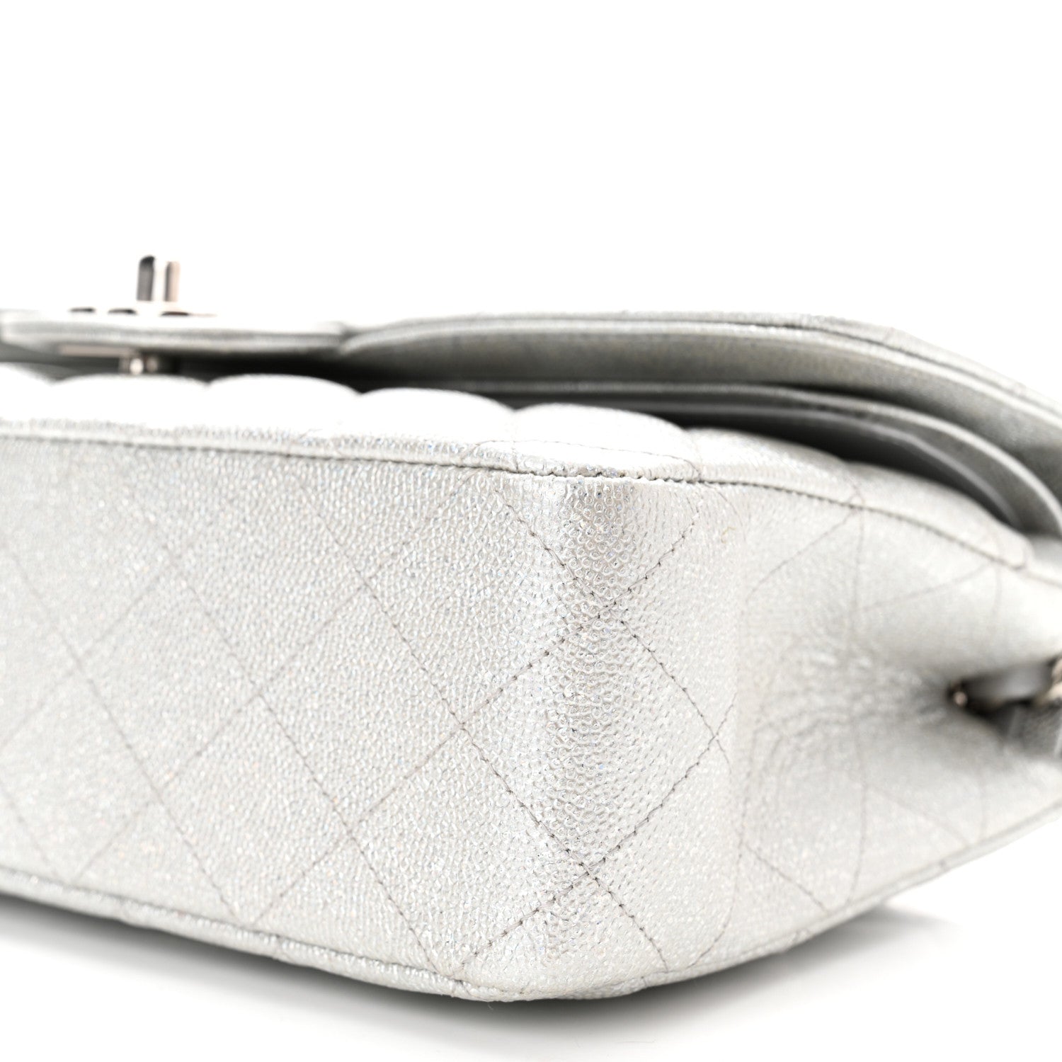 Chanel Glittered Metallic Caviar Quilted Medium Double Flap Silver 10 of 11