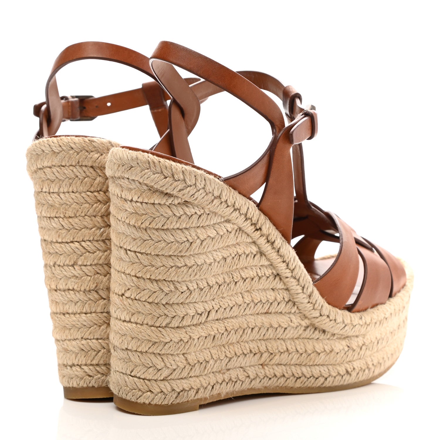 Saint Laurent Calfskin 85 Platform Espadrille Wedge Sandals 38.5 Brown 5 of 9