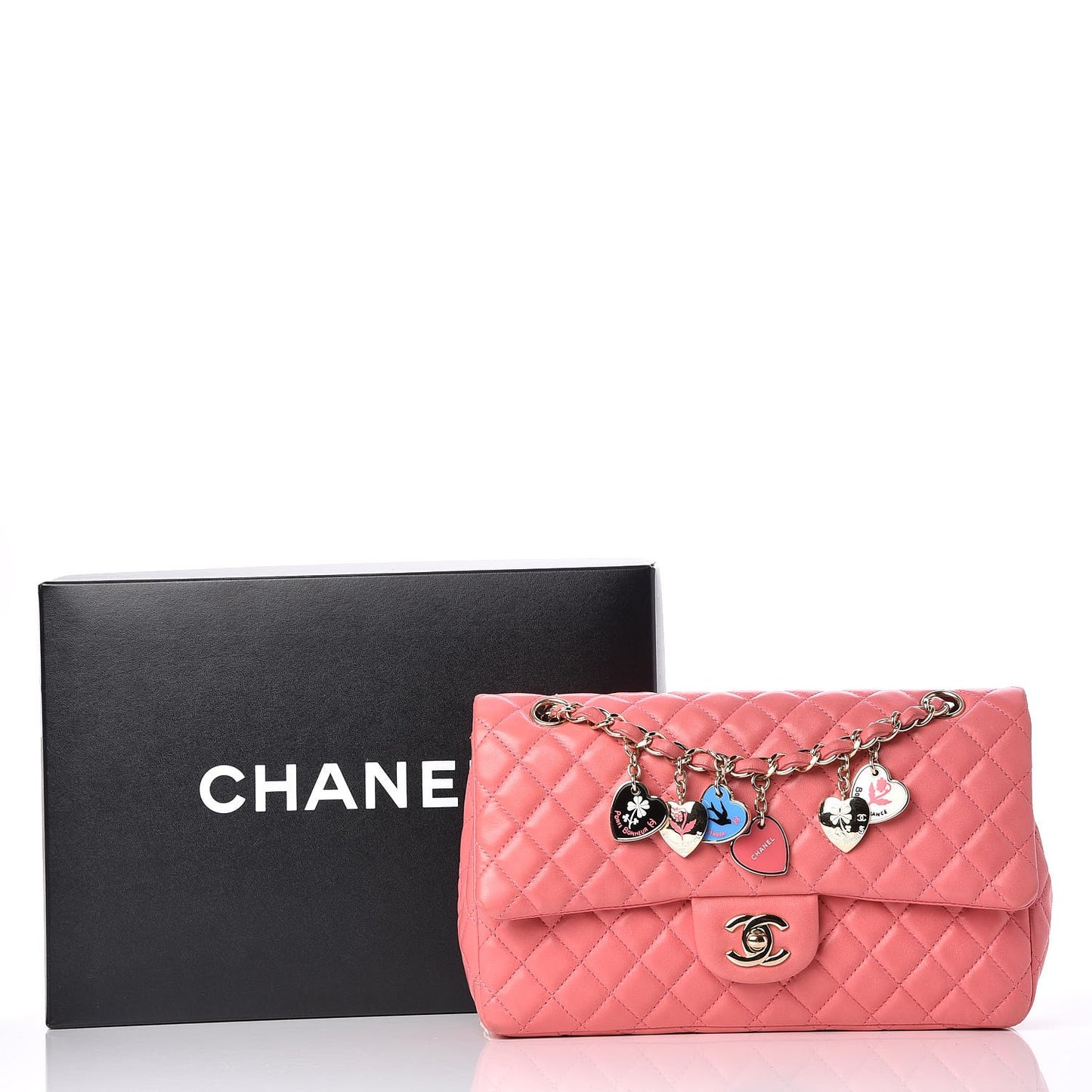 Lambskin Quilted Valentine Charms Medium Single Flap Pink