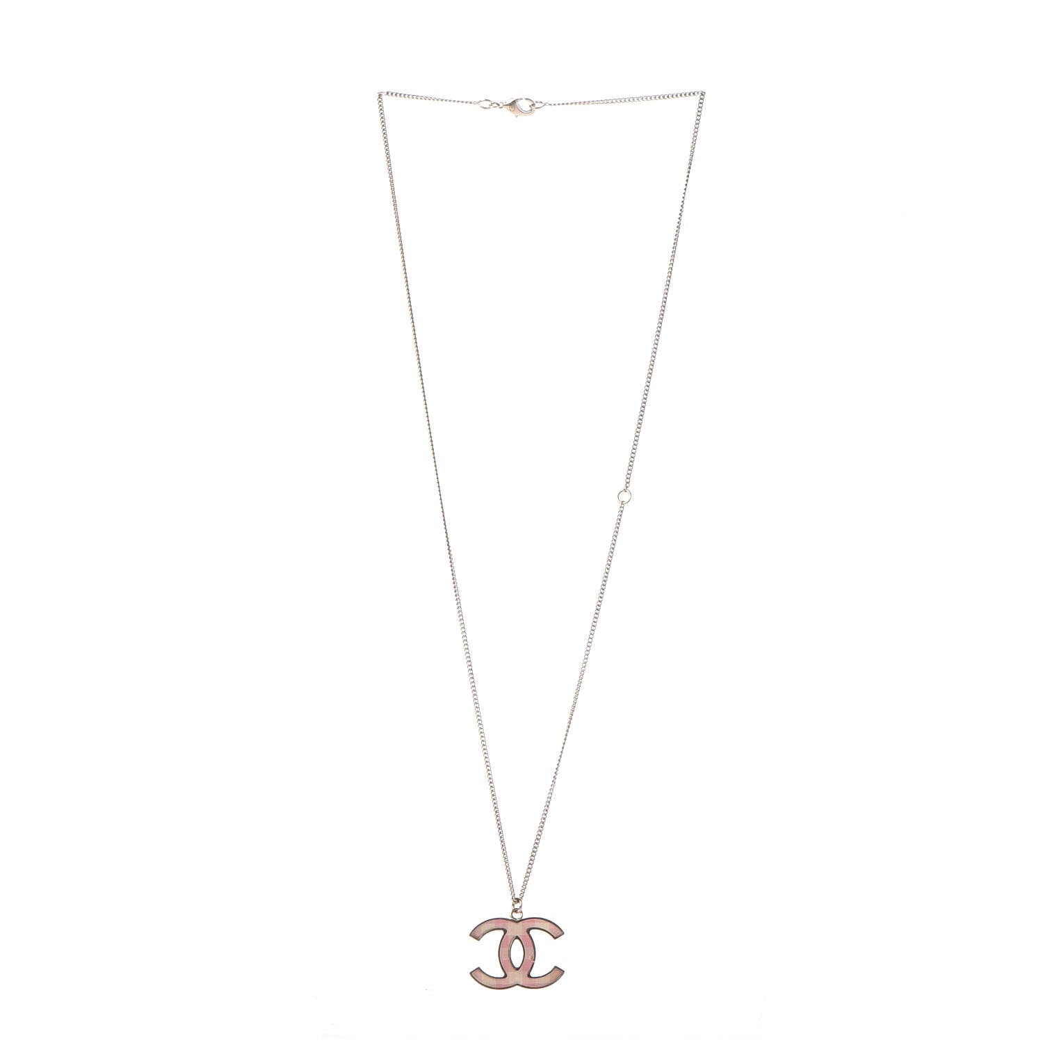 Chanel Fabric Plaid CC Necklace Pink 4 of 6