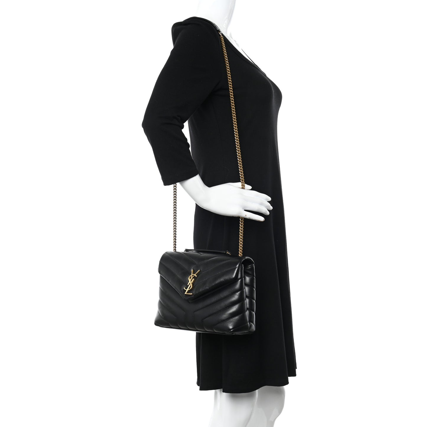 Calfskin Y Quilted Monogram Small Loulou Chain Satchel Black