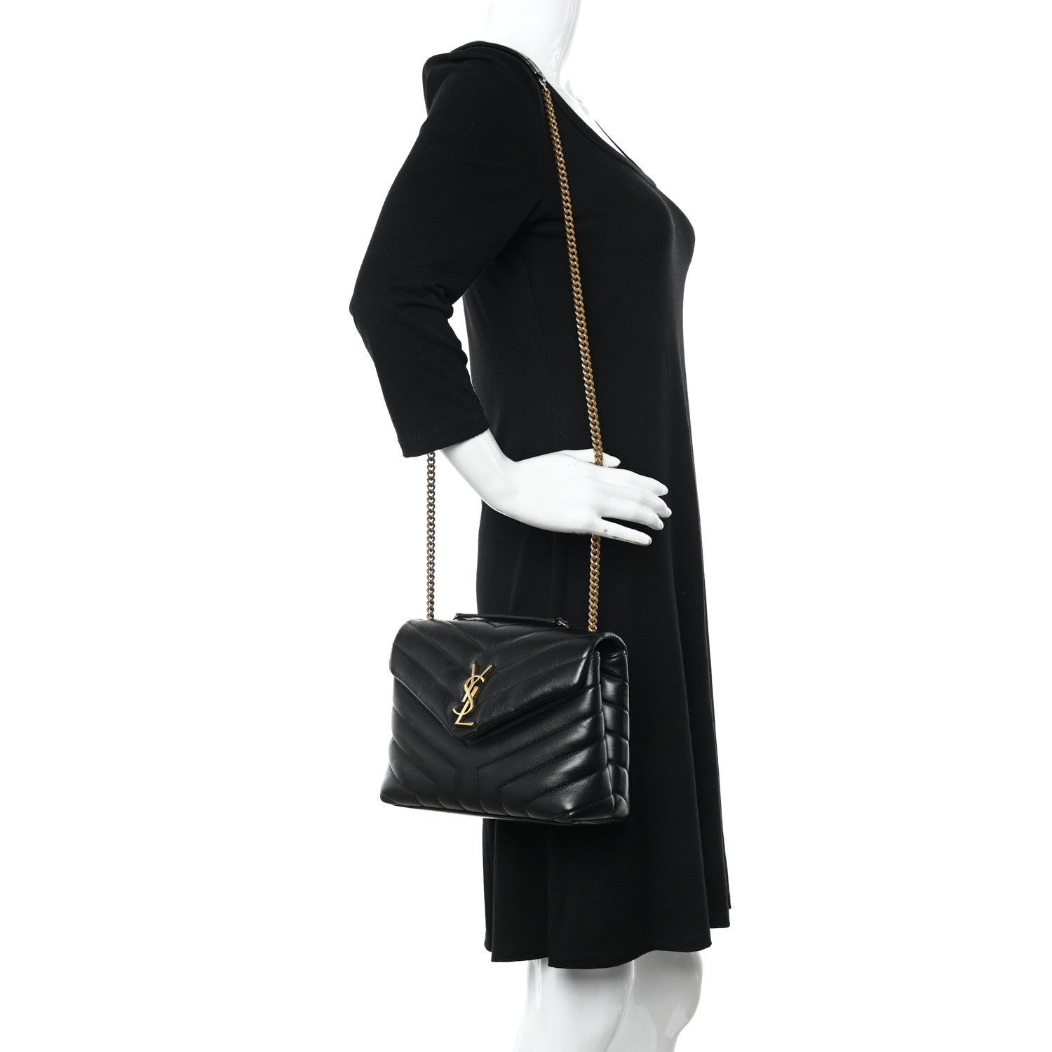 Saint Laurent Calfskin Y Quilted Monogram Small Loulou Chain Satchel Black 2 of 18