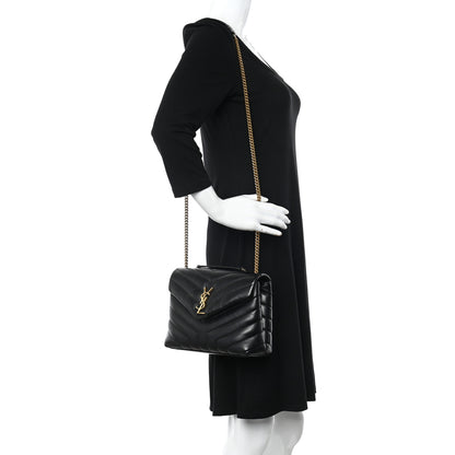 Saint Laurent Calfskin Y Quilted Monogram Small Loulou Chain Satchel Black 2 of 18