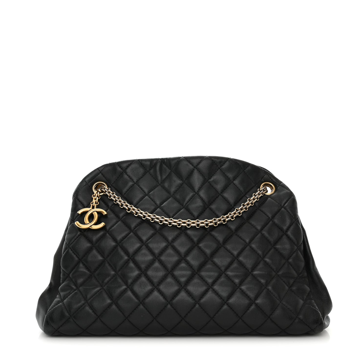 Lambskin Quilted Large Just Mademoiselle Bowling Bag Black