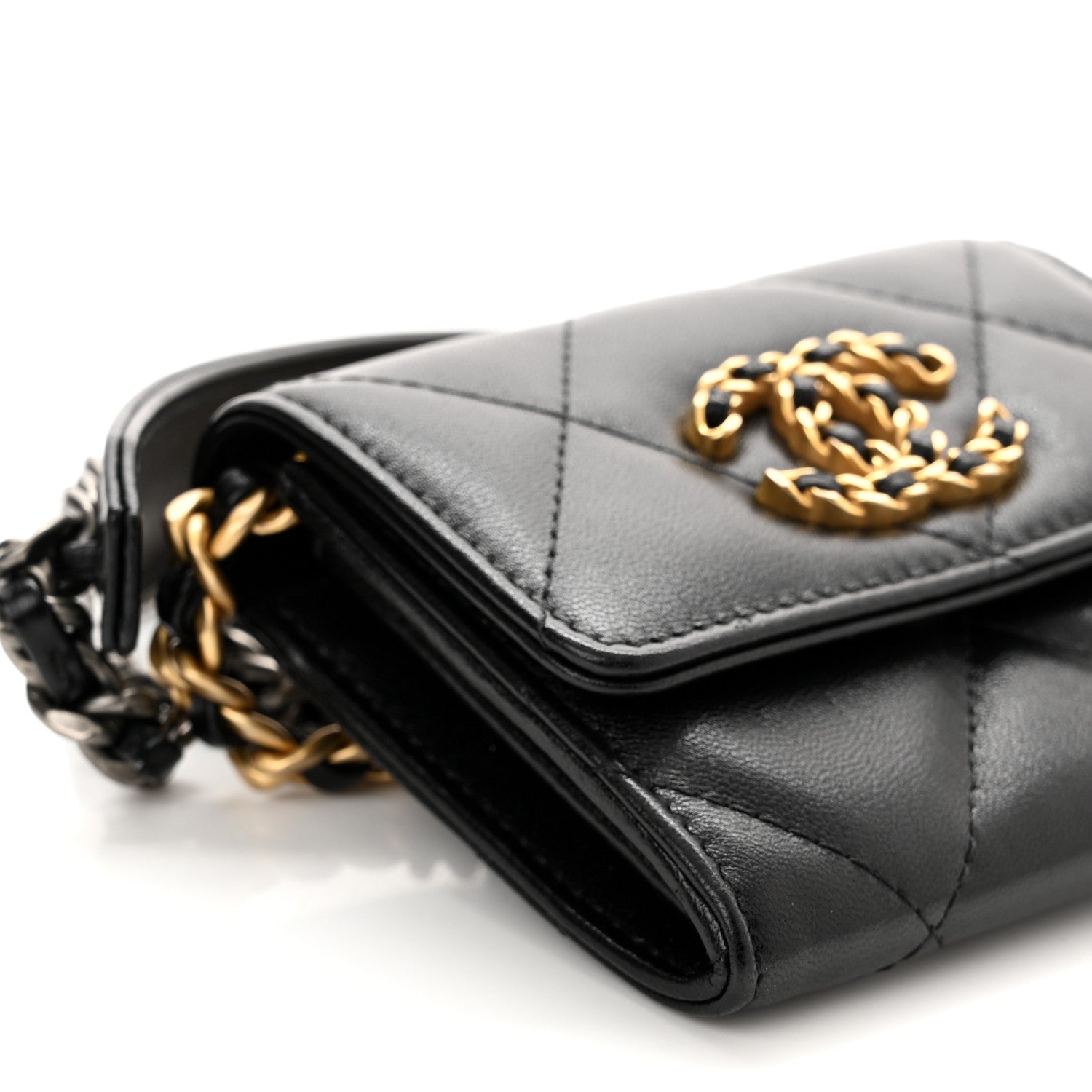 Chanel Lambskin Quilted Chanel 19 Flap Coin Purse With Chain Black 9 of 11