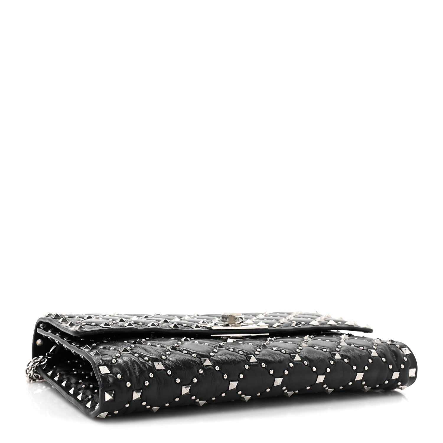 Valentino Garavani Craquele Nappa Beaded Rockstud Spike Wallet on Chain Black 4 of 13