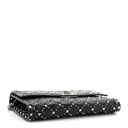 Valentino Garavani Craquele Nappa Beaded Rockstud Spike Wallet on Chain Black 4 of 13