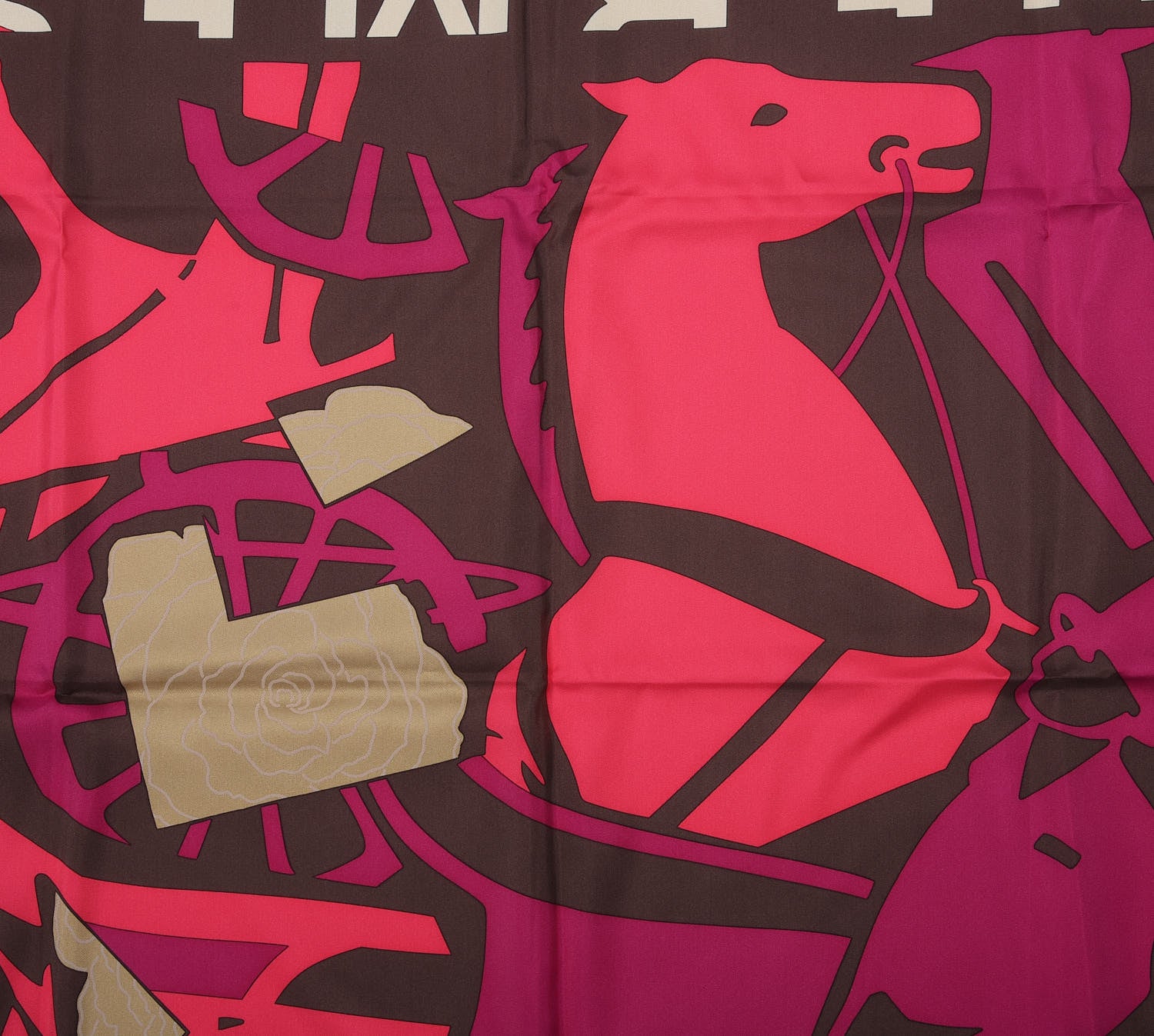 Hermes Silk Puzzle Scarf 90 Marron Glace Rose Cassis 4 of 5