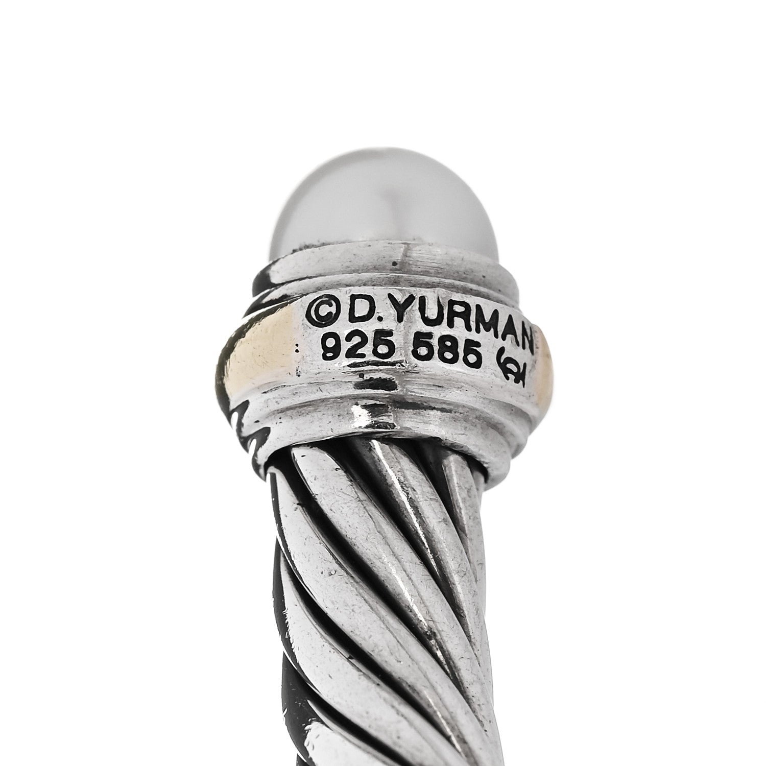 David Yurman Sterling Silver 14K Yellow Gold Cultured Pearl 7mm Cable Classics Bracelet 3 of 3
